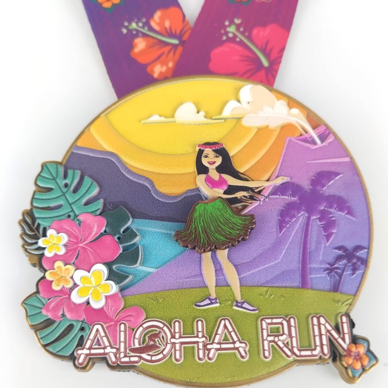 ميداليات مخصصة للسباق ميداليات Aloha Run Medals 3D Marathed Maratal Medals Fun Run Medals Finisher